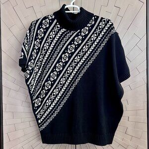NWT Southwest BOHO Black White Short Sleeve Cowl Turtleneck Cotton Sweater